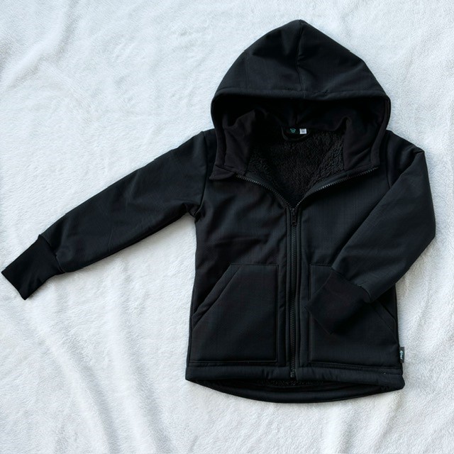 Kinder Winter Softshelljacke mit Lammfell schwarz