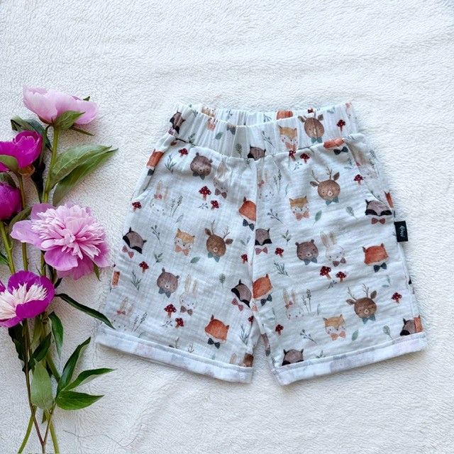 Kinder-Sommer-Musselin-Bermudas mit Tiermotiven