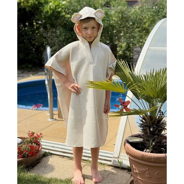 Kinder-Sommerponcho mit Kapuze und Öhrchen, beige