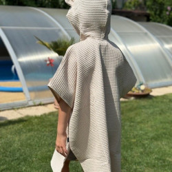 Kinder-Sommerponcho mit Kapuze und Öhrchen, beige