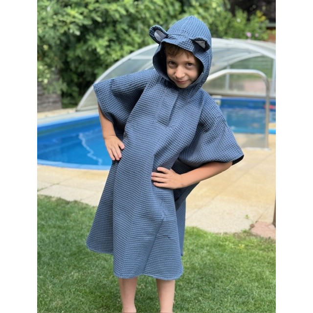  Sommerponcho für Kinder mit Kapuze und Ohren, indigo