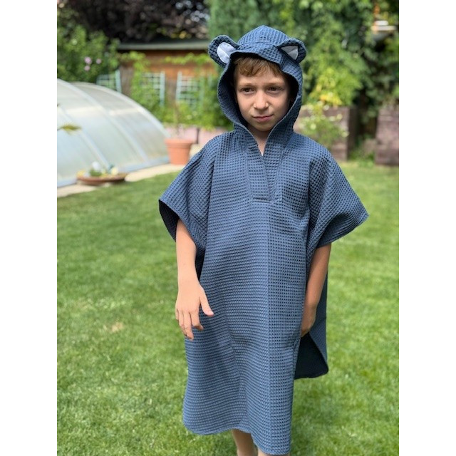  Sommerponcho für Kinder mit Kapuze und Ohren, indigo