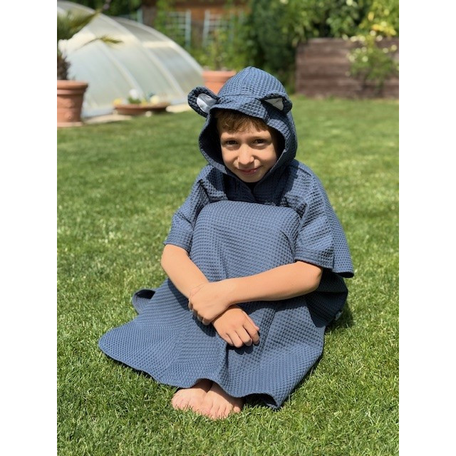  Sommerponcho für Kinder mit Kapuze und Ohren, indigo