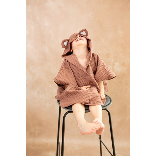 Kinderponcho mit Kapuze und braunen Ohren