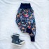 Kinder Winter gefütterte Softshell-Hosen mit Tiermotiv und dunkelblauem Bund